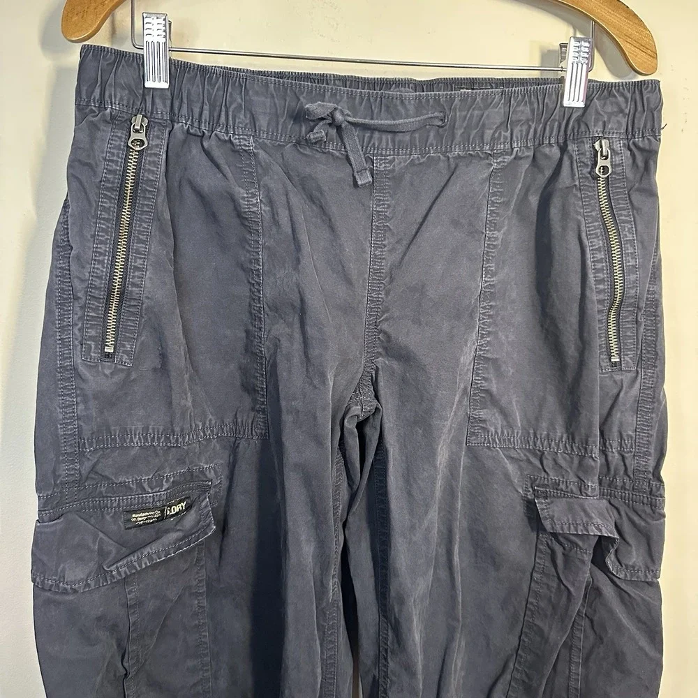 Superdry Parachute Cargo‎ Pants Black Wide Leg Zip Fly 32x31 03-54-76